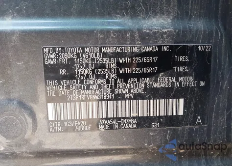 2022 Toyota Rav4 Xle from USA, damaged, VIN 2T3P1RFV8NW318941